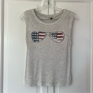 American Flag Aviator Sunglasses Summer 4th of July USA Women's Tank Top Size S
